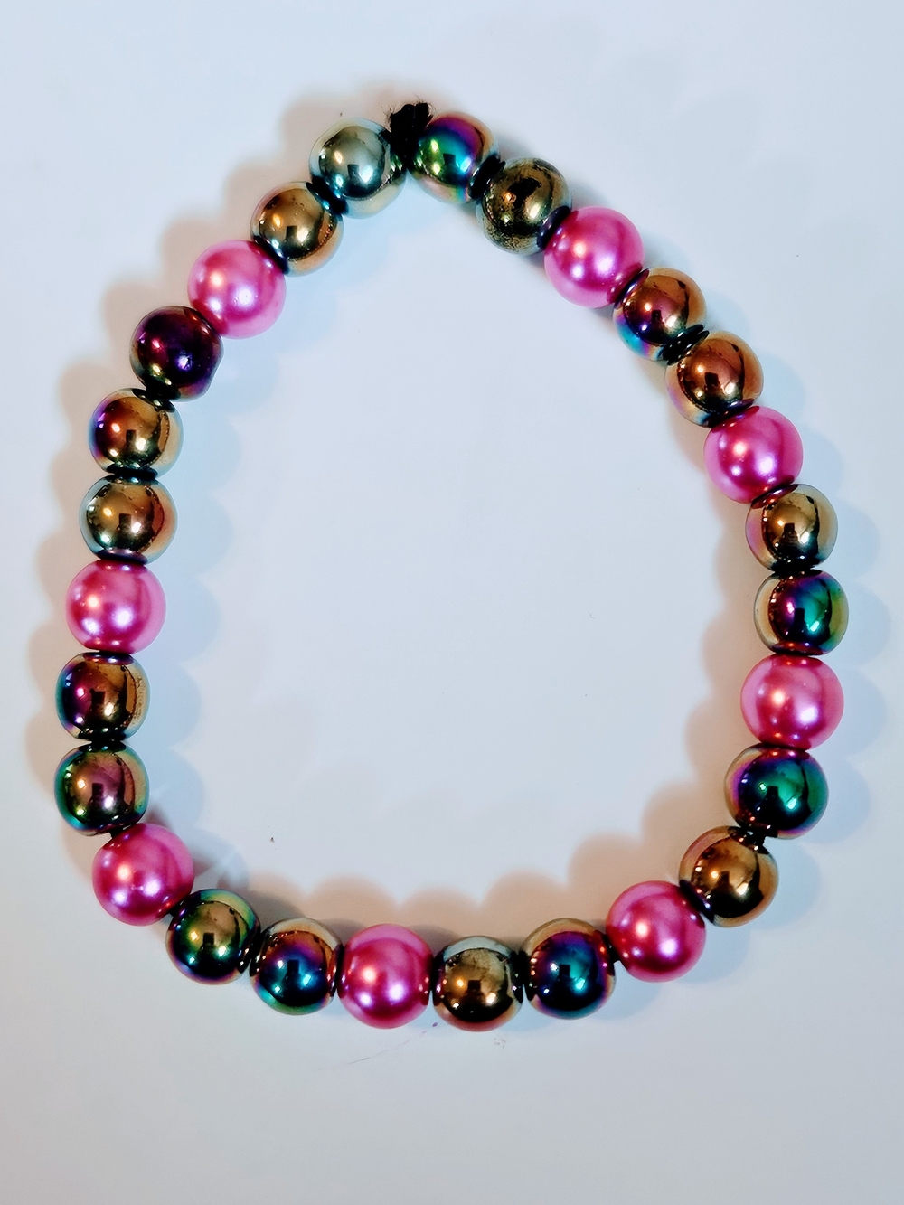 Iridescent Multi-Bead Necklace with Pink Accent